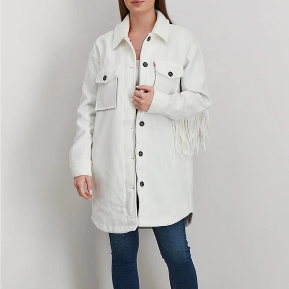 LEVI’S FRINGE WHITE SHIRT STYLE WESTERN LONGLINE JACKET SIZE XS NWT - Picture 3 of 16